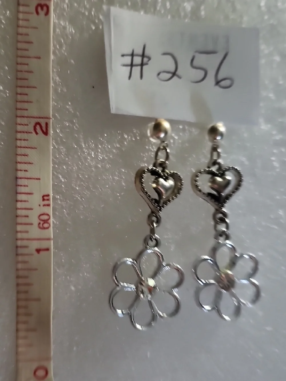 Hand Crafted Silver Heart & Daisy Drop Earrings